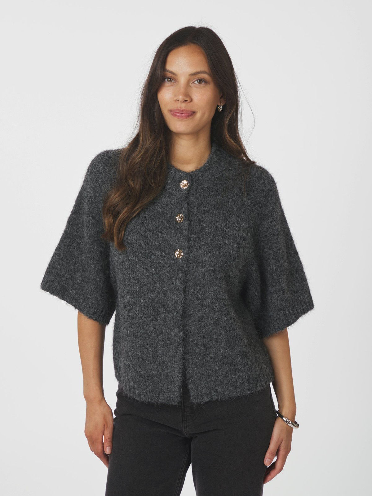 Neo Noir - Benuta Fluffy Knit Cardigan 165816 - 103 - Light Grey Melange
